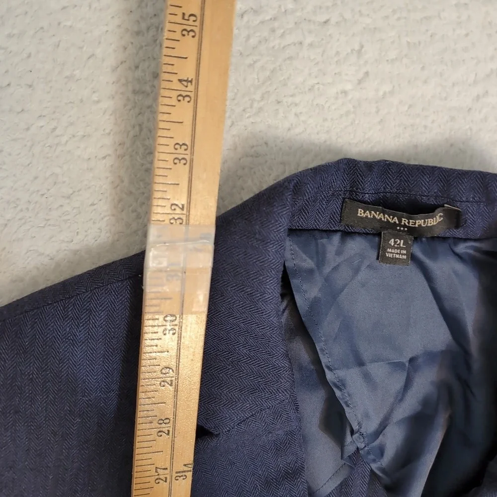 BANANA REPUBLIC Linen Blend Blazer Men's 42L Blue Solid Harringbone Slim Fit‎